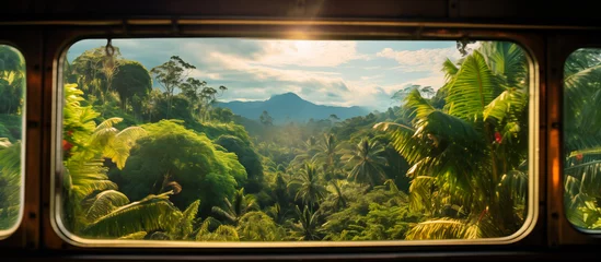 Foto op Plexiglas nature lanscape point of view from train window. vacation travel concept background © Menganga