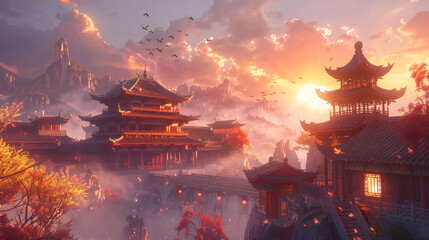 Main gate Chinese temple - obrazy, fototapety, plakaty