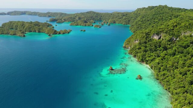 Tropical islands in Fiji with drone flyover