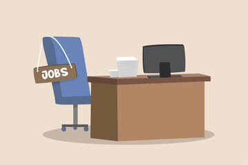 Fototapeta premium Jobs, searching for jobs, recruitment or opportunity for candidate to finding right work and employer, office desk with JOBS written on it.