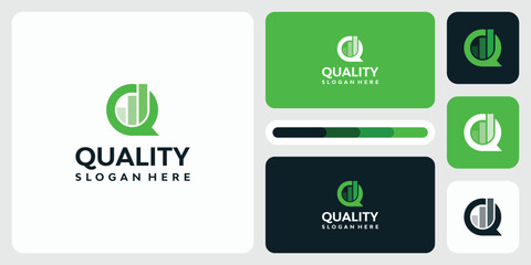 Letter Q initial vector logo design with simple transparent statistics bar.