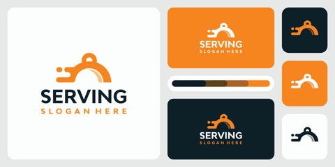 Vector logo design illustration of a serving lid shape with a movement effect.