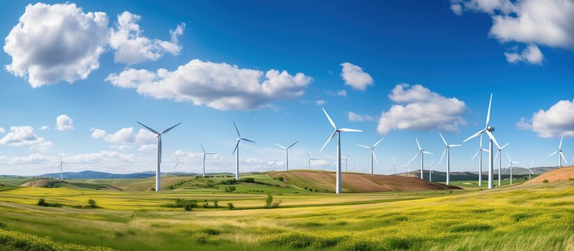 windmills turbines in a natural field