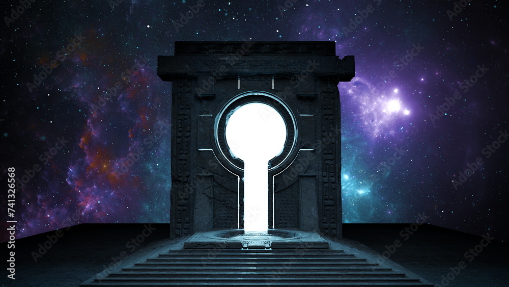 Canvas Prints ancient space gate portal to parallel world of universe. cosmos galaxy stars, luminous glow gateway.