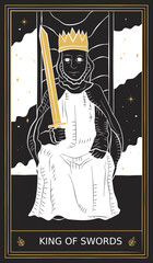 King of Swords Tarot Card Minor Arcana in Vector Illustration - obrazy, fototapety, plakaty