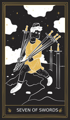 Seven of Swords Tarot Card Minor Arcana in Vector Illustration