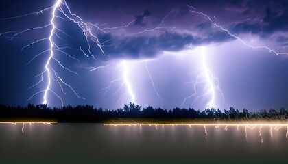 Naklejka na ściany i meble Thunder, lightning and rain on a stormy summer night