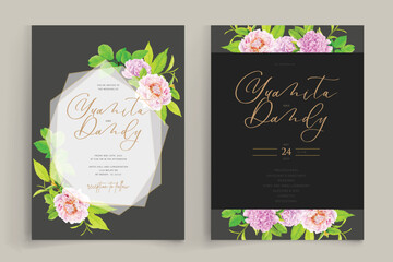 wedding card with beautiful pink and green watercolor floral