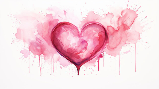 red heart on a white background, isolated watercolor drawing
