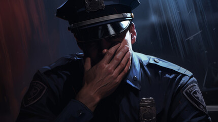 A sad and exhausted Police officer 