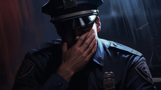 A sad and exhausted Police officer 