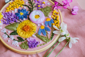 Obraz na płótnie Canvas hand embroidery, flowers