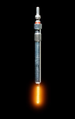 Modern glow plug with a ceramic rod for a diesel engine on a black background, isolate, close-up....