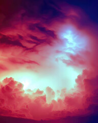 The sky is filled with lighting both in front and glowing behind the clouds