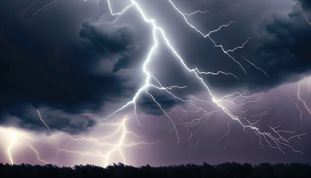 Digitally generated stormy dark sky with lightning bolts