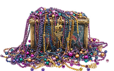 Overflowing Mardi Gras Beads from Treasure Trove On Transparent Background.