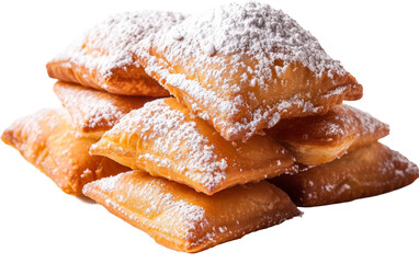 Mardi Gras Beignet Pastries with Powdered Sugar On Transparent Background.