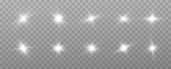 White glowing light explodes on a transparent background. with ray. Transparent shining sun, bright flash. Special lens flare light effect.