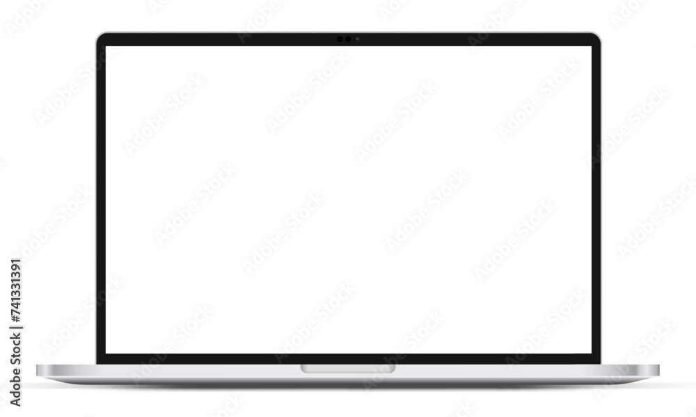 Poster modern laptop mockup front view on white background. notebook mockup device mockup for ui ux app and