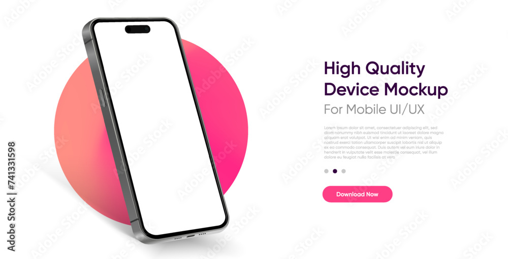 Poster 3D realistic high quality smartphone mockup with isolated background. Smart phone mockup collection. Device front view. 3D mobile phone with shadow on white background.