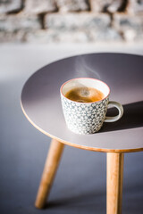 cup of hot coffee on the table