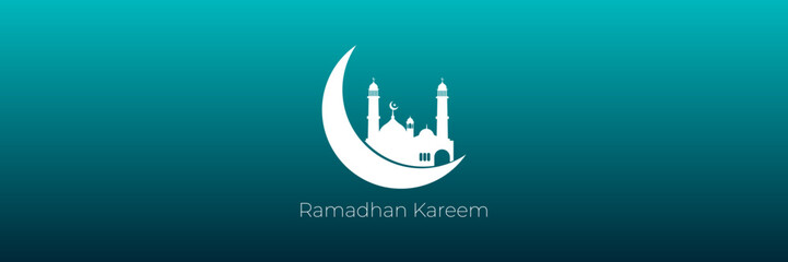 Ramadan Kareem horizontal vector banner with mosque good for ads, flyer, invitation, greeting card. Islamic background.