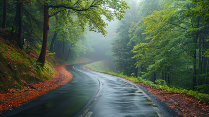 Obraz premium Road to the mountains in the rain, travel concept 