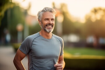 Portrait of a smiling senior man in sportswear standing outdoors