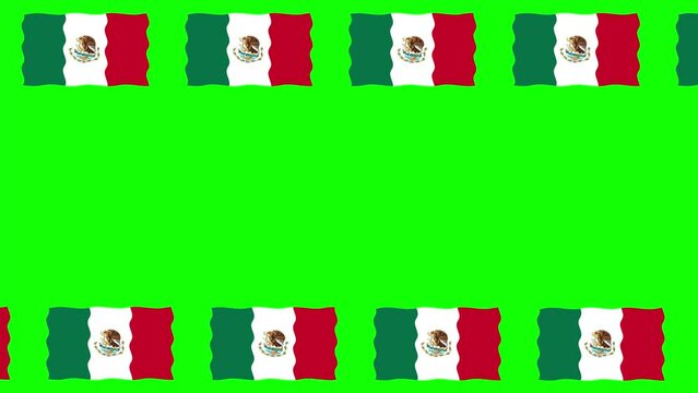 Moving Mexican flags decorative frame on green screen background