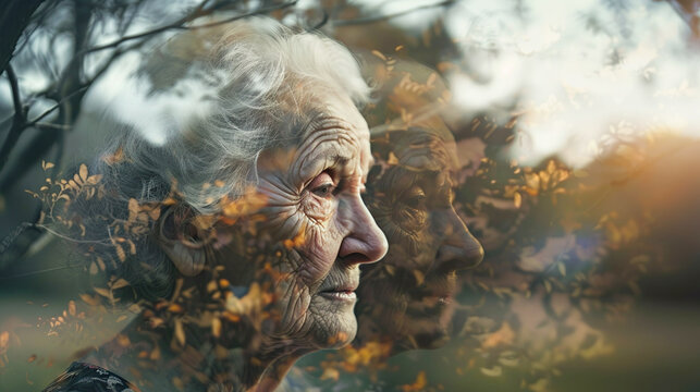 Artistic portrait of an elderly woman with a face without emotions, person with a sick psyche, Parkinson's syndrome, dementia, Alzheimer's