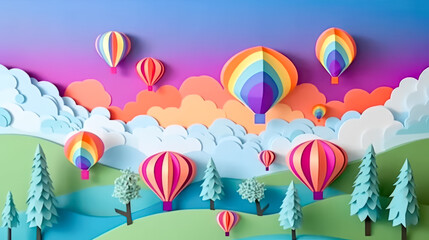 3D balloons floating gracefully over majestic mountains