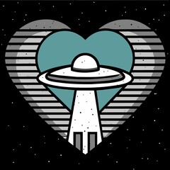 UFO inside a heart-shap in space