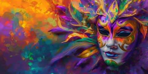 Celebrating Carnival: Vibrant Mardi Gras Digital Illustration with Festive Masks 