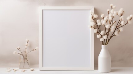 frame for a photo or poster, a composition with flowers in the interior