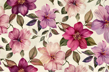 Fototapeta premium Floral Pink Seamless Pattern with Flowers