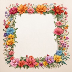 Obraz premium Frame with pink flowers and white blank center. AI Generated.
