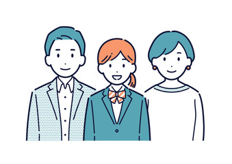笑顔の女子生徒と両親のベクターイラスト
