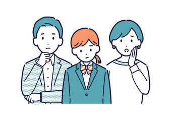 困っている女子生徒と両親のベクターイラスト