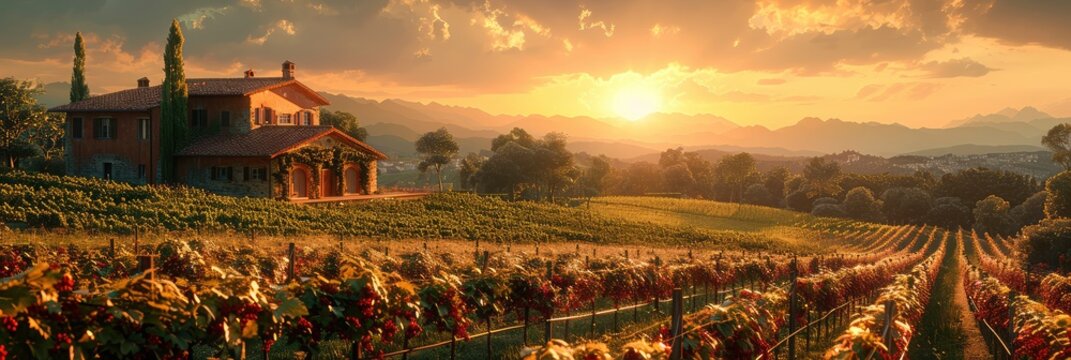A Romantic Tuscan Landscape At Sunset, Background Image, Background For Banner, HD