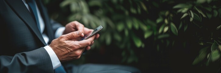 Close up hands of businessman is typing text messages on mobile phone, Male using his smartphone . generative ai