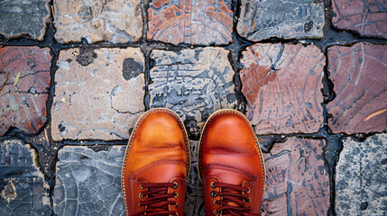 Shoes from top view in selective focus. - obrazy, fototapety, plakaty