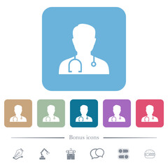 Doctor avatar flat icons on color rounded square backgrounds