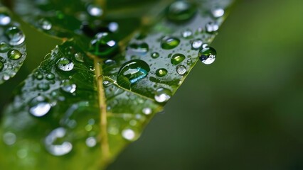 Reflective Purity: Close-Up Raindrop Poised on a Leaf, Mirroring the Freshness of Nature's Verdant Beaut