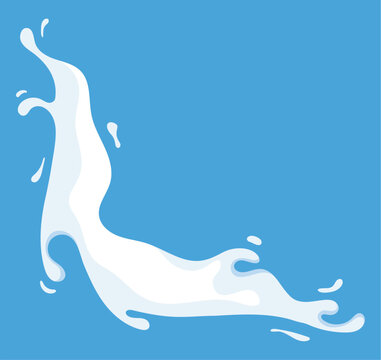 Milk splash of colorful set. This artwork presents a delightful interpretation of milk splashes and drops, creating a charming scene against the blue background. Vector illustration.