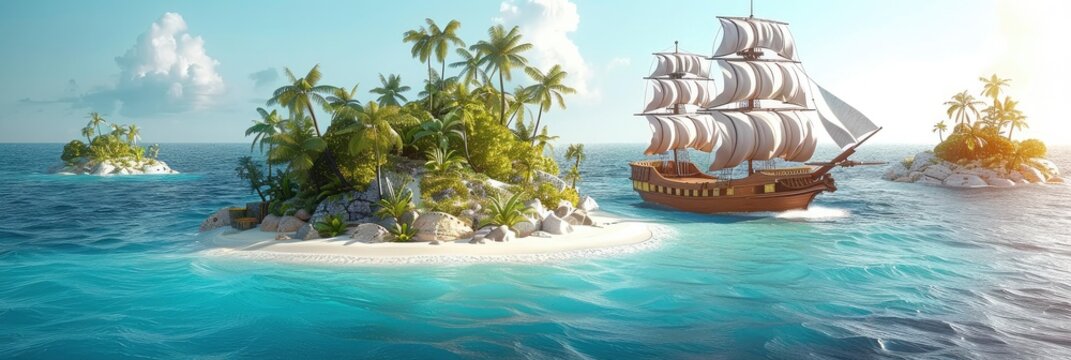 Whimsical Pattern Of A Pirate Ship Adventure, Background Image, Background For Banner, HD