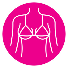 Vector circle icon lines of female torso with bra and lace. Isolated on white background