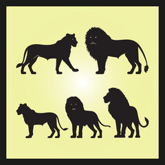 Leo silhouette set Clipart on a hex color background