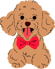 Flat Style Hand-Drawn Poodle Lying Down with Bow