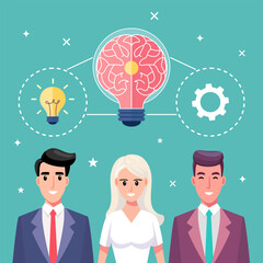Business marketing brainstorm, with men and women, illustration vector style.