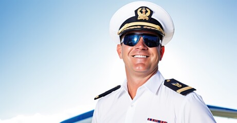 Obraz premium Confident pilot in uniform against white, ready for adventure in the skies.